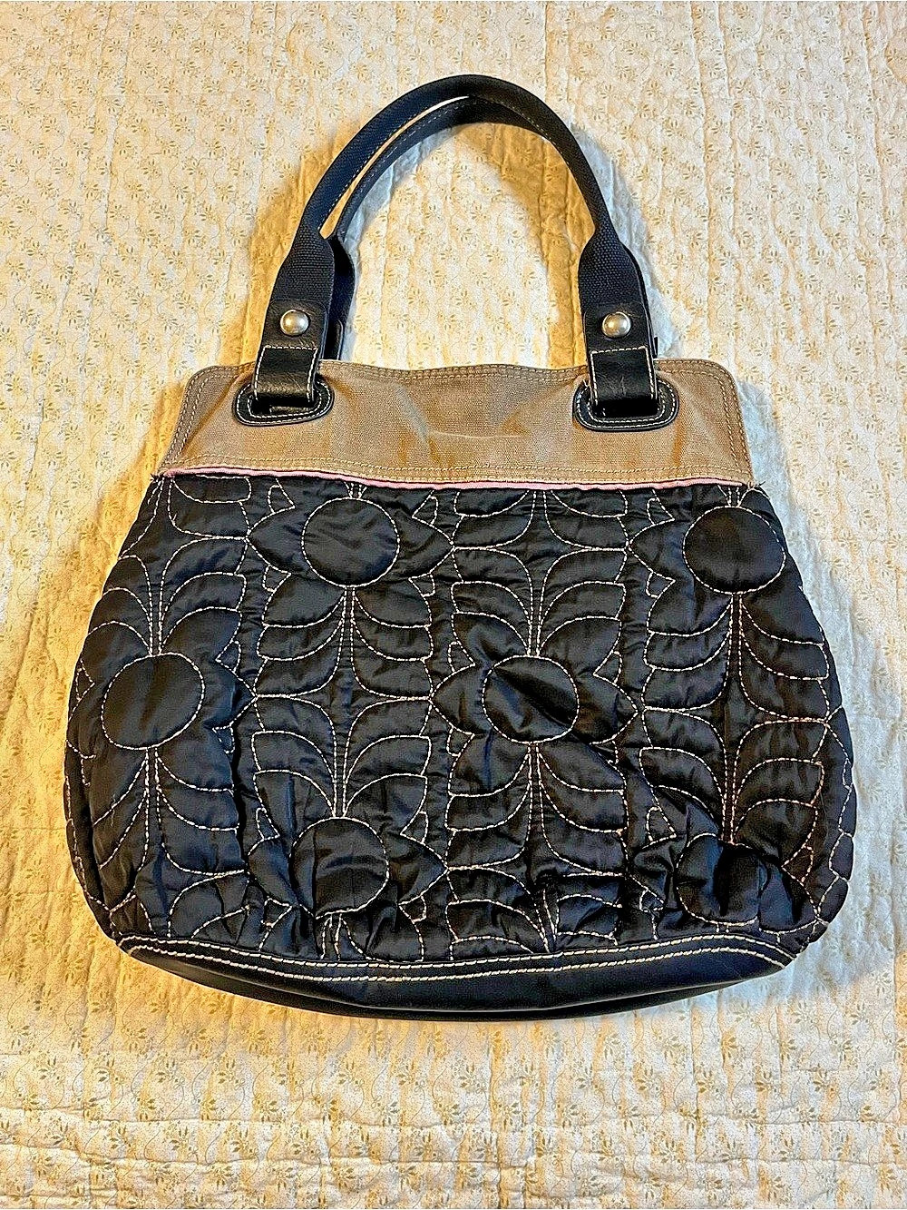 Fossil Key-Per Quilted Floral Shoulder Bag in Black & Brown